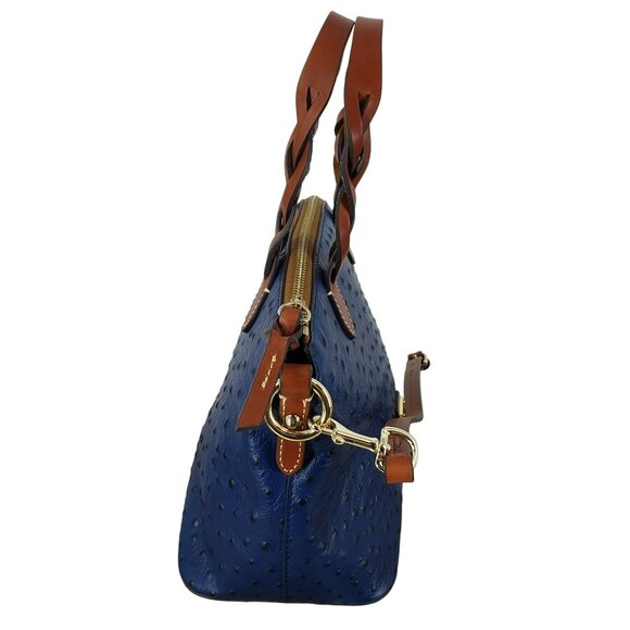 Dooney & Bourke Blue Ostrich Leather Celeste Satchel Shoulder Bag Brown Purse - Picture 7 of 11